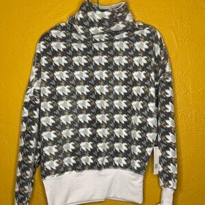 Tahari Sport Funnel Neck Pullover Hoodie Houndstooth Print NWT Size S